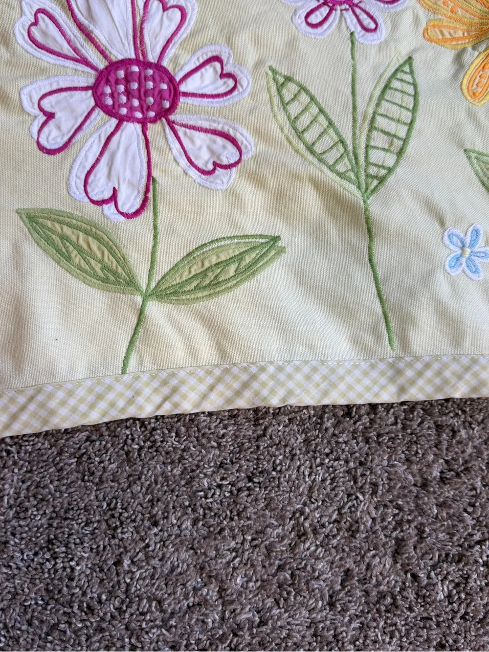Pottery Barn Kids Yellow Green Pink Daisy Garden Window Valances Set 2 Flowers